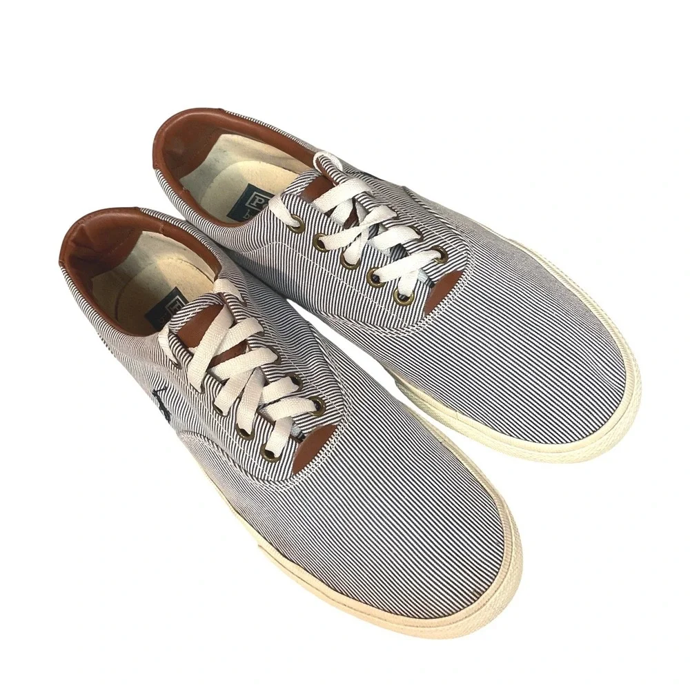 Polo Ralph Lauren Vaughn Pinstripes Blue White Boat Shoes‎ Sneakers Size 9D